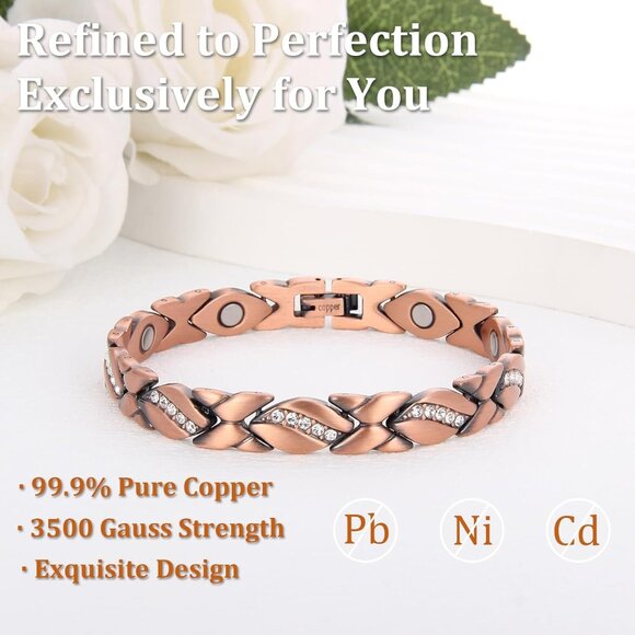 Elegant 99.99% Copper Magnetic Bracelet & Ring Set - Adjustable, Hypoallergenic - Picture 2 of 7